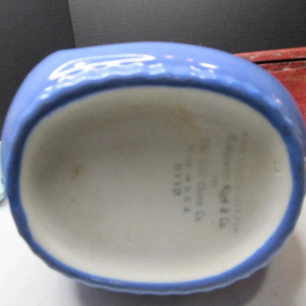 VTG Hall China Delphinium Blue Ceramic Pitcher w/ Lid Montgomery Ward Art Deco